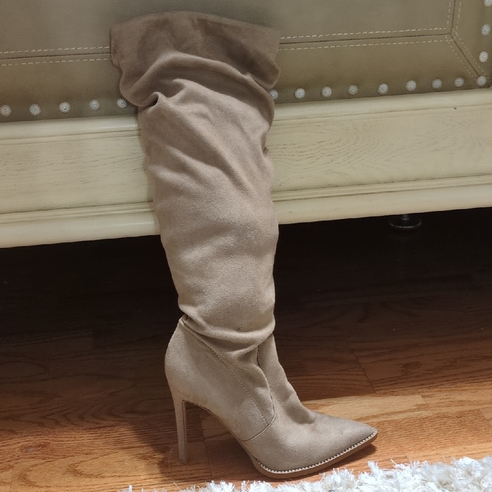 Chic Over the Knee Tan Suede Boots